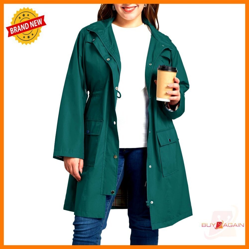 Plus Size Waterproof Raincoat Hooded Trench Windbreaker Jacket Outdoor Sporty